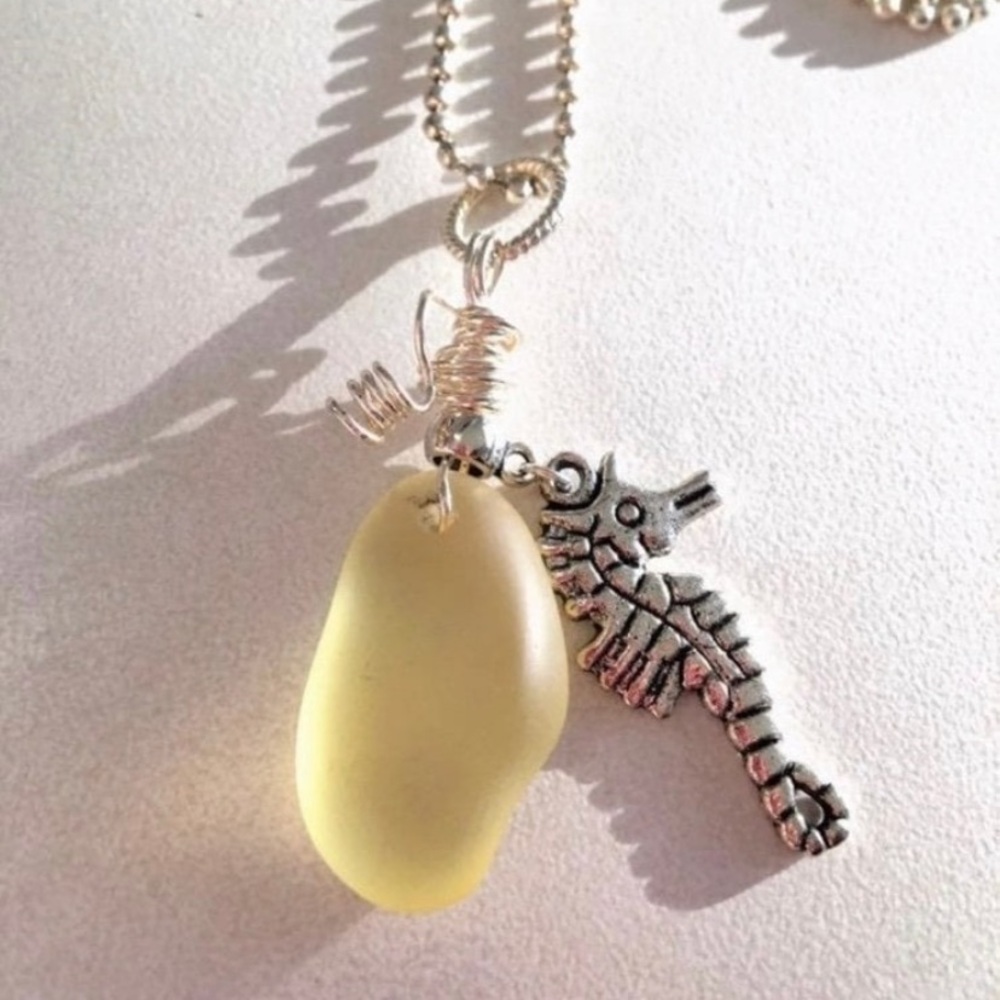 Sea Glass Seahorse Necklace - Pale Yellow Pendant